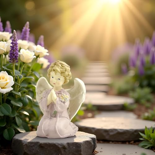 Kneeling Praying Angel Figurine with Flowers, 5.12 Inch