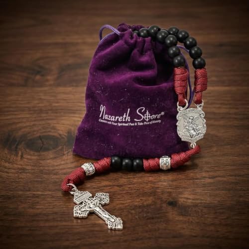 Nazareth Store St Michael Paracord Rosary Beads Rugged Rosary Necklace Strong Corded Catholic Pardon Crucifix Red Paracord