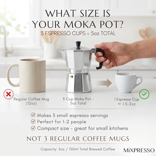 Mixpresso 3 Cup Moka Pot Stovetop Espresso Maker, Italian Cuban Coffee Pot Stainless Steel 3 Espresso Cups