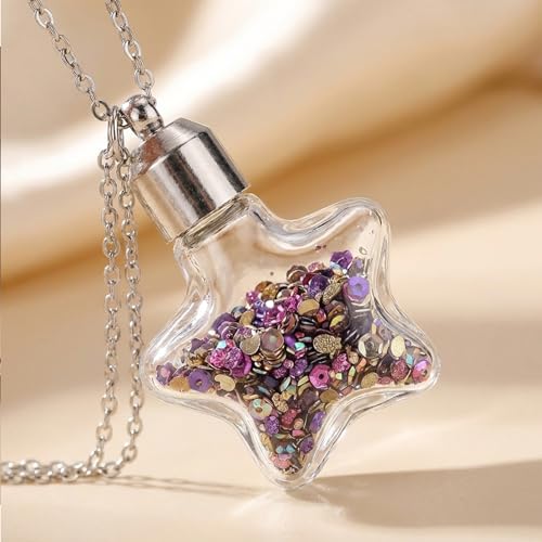 5 Pcs Vial Necklace Heart Flower Perfume Bottle Pendant Glass Ashes Holder Cremation Urn Necklace Mini Stainless Steel Pendants Blood Container Memorial Jewelry for Women Men