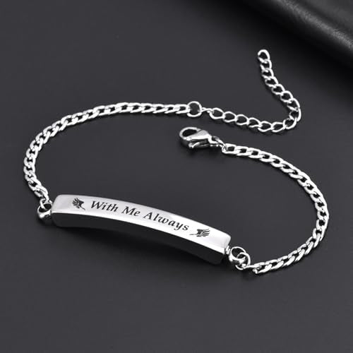 RIPFEVURN Bar Cremation Jewelry Urn Bracelet for Ashes for Women Men Memorial Ashes Keepsake With Me Always Link Bracelet Silver-Link Chain