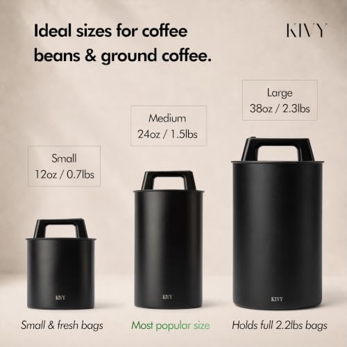 KIVY Vacuum Coffee Canister - Push Lid Preserves Coffee Aroma & Oil - Glass Medium