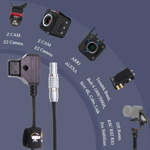 Flexible 2 Pin Male to D-tap Power Cable for Teradek, SmallHD Monitor, Vaxis 30cm|12inches Braided Wire Straight 2 pin, 12 inches