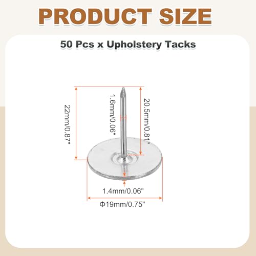 uxcell silver upholstery thumb tacks, flat head decorative push pins for wood wall furniture, 50 pieces