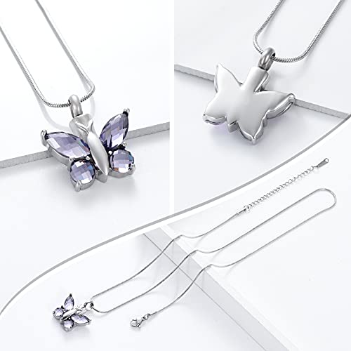 Butterfly Cremation Necklace for Ashes - Urn Neckalce for Ashes for Women Cremation Jewelry for Women - Ashes Keepsake Pendant Memorial Jewelry Gifts for A Loss of Loved Ones Purple