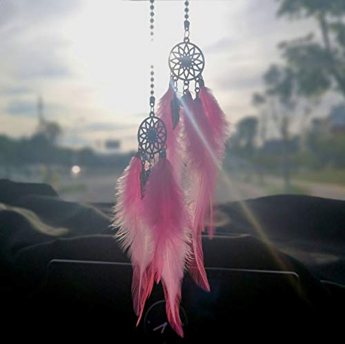 Mini Dream Catcher- Dream Catchers for Cars, Small Dreamcatcher Feather Handmade Hanging Charms Pendant Car Rearview Mirror Home Decor (Pink) Pink