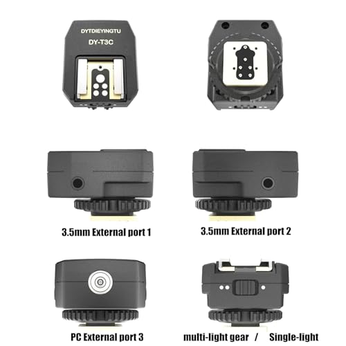 Hot Shoe Multi-Function Adapter for Canon Cameras with 3 PC Sync Ports, Multi-Flash Trigger for Studio Strobe & Speedlite, Supports E-TTL Single Flash & Manual Sync up to 4 Lights