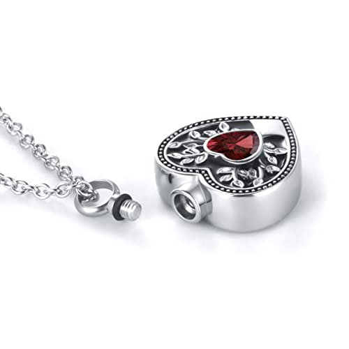 QeenseKc Heart Tree Life Cremation Urn Necklaces for Ashes Big Crystal Memorial Urn Locket Pendant Necklace for Human Pet