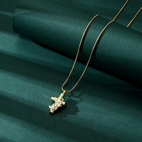 Butterfly Cross Cremation Jewelry Urn Necklaces Stainless Steel Cross Urn Necklaces for Ashes Memorial Keepsake Pendant for Women Gifts With Funnel Kit & Bag Gold+White