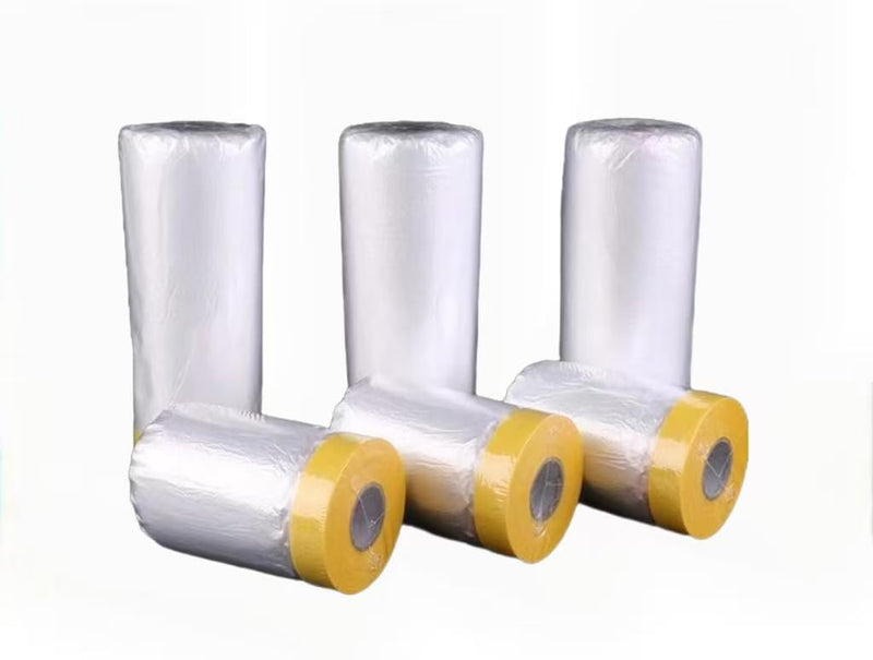 Pre-Glued Masking Film 22" x 65' (550mm x 20m), Plastic Covers for Painting, Taping, and Curtains, Plastic Sheets for Cars, Floors, Appliances, Windows, and Furniture, 3 Rolls