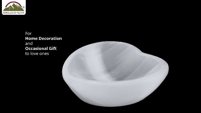 Himalayan Glow Natural Selenite Bowl Heart Shape Selenite Crystal - 10 cm for Reiki Healing Meditation & Decoration, Idle for Gift, Home, Office, White