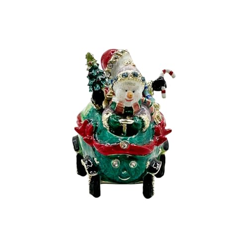 Christmas Snowman Trinket Box, 2.3" Snowman Car Figurine, Jewelry Box