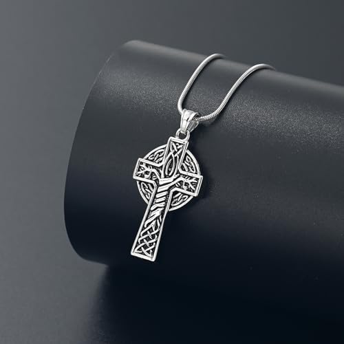 Cross Urn Necklace for Ashes for Men Celtic Knot Cremation Jewelry Keepsake Necklace Tree fo Life Memorial Pendant for Ashe Holder Silver