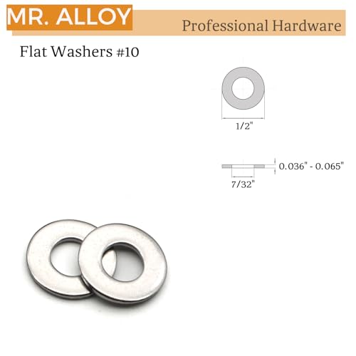 MR. ALLOY #10 stainless steel flat washers, 7/32-inch ID x 1/2-inch OD, 100 pack