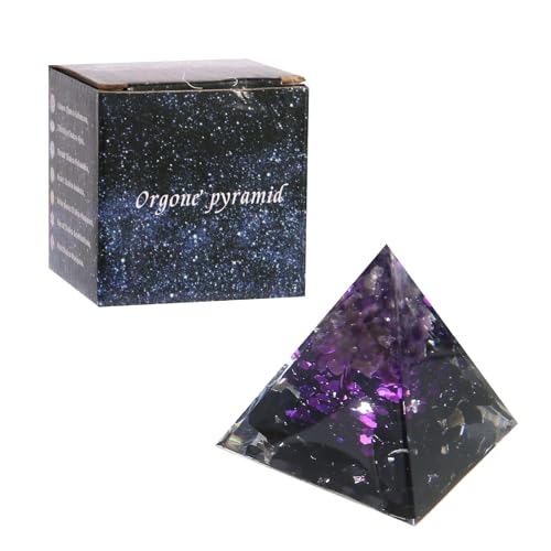 Handmade Orgone Pyramid with Natural Crystals & Mini Tree - Orgonite Healing Crystal Desk Decor for Meditation, Stress Relief-Office & Home Decor-Noir Iris
