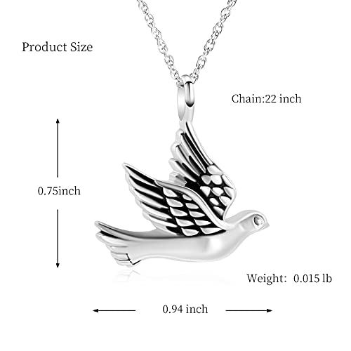shajwo Cremation Jewelry for Ashes Stainless Steel Peace Dove Urn Keepsake Memorial Ash Holder Cremation Urn Pendant Necklace Silver