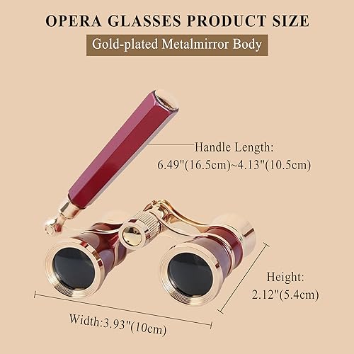 Aroncent Opera Glasses Binoculars 3X25 Theater Glasses Mini Binocular Compact with Handle for Adults Ladies Women in Musical Concert B-Red with Handle