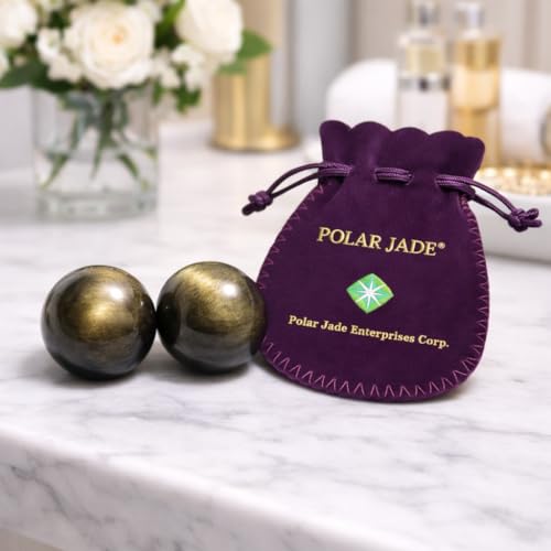 Polar Jade Golden Sheen Obsidian Gemstone Balls, Set of 2, 25mm, Drilled Golden Obsidian Small, Drilled