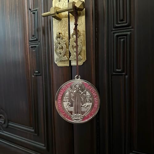 Bovemee 2PCS ST BENEDICT CROSS MEDAL 3 INCH VINTAGE BRASS TONE FINISH FOR WALL OR DESK DISPLAY/MEDALLA DE SAN BENITO (Pink) Pink