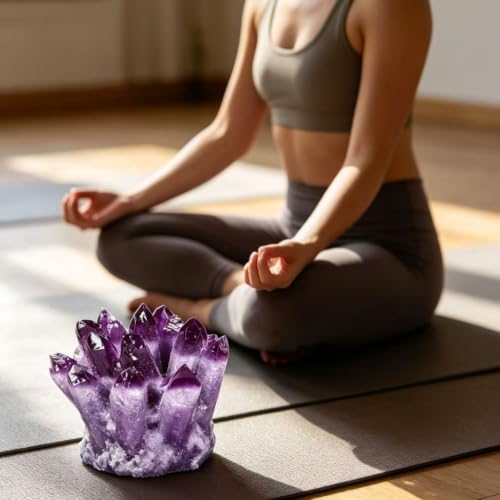 Amethyst Crystal Cluster Clear Resin Quartz Crystal for Home Office Desk Meditation Room Decor Healing Crystal Stone Ornament Gift for Reiki Yoga Lovers