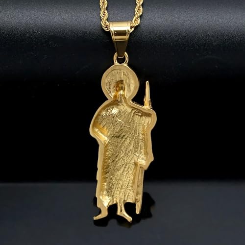 925 Sterling Silver Religious San Judas Tadeo Pendant Necklace 14K Yellow Gold Saint Jude Pendant cadena de san judas tadeo para hombre St San Judas Pendants Saint Jude Necklace for Women and Men 70cm