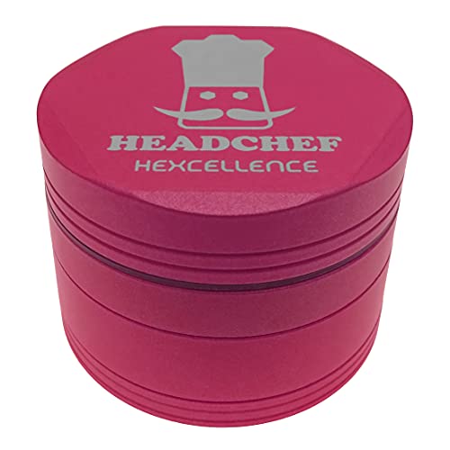 Headchef Hardcore Hexellence Ceramic Non-Stick Coated Metal Herb Grinder, 4 Piece, 62mm (Meltdown Pink)