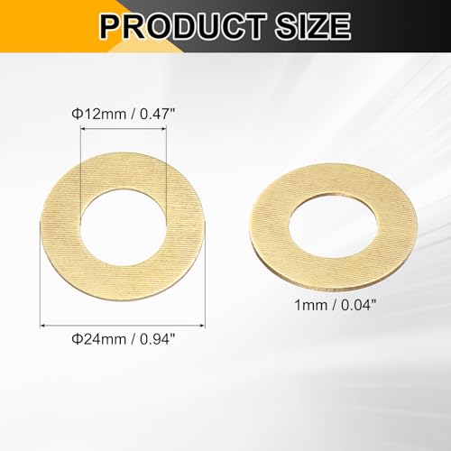 uxcell M12 brass flat sealing washers, 24mm outer diameter, 12mm inner diameter, 1mm thick, 50 pieces