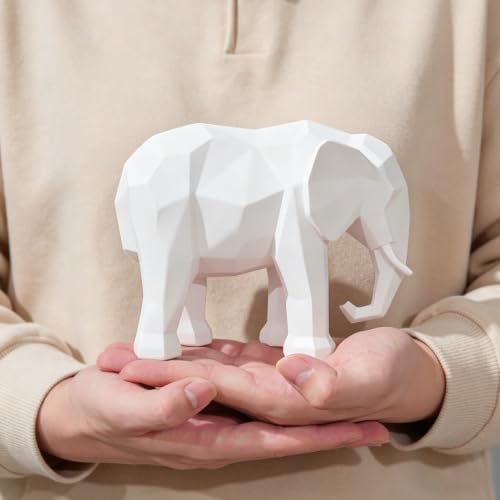 Cynkeyee Elephant Figurine Statue, White Decorations, 6x2.25x4.5 Inch