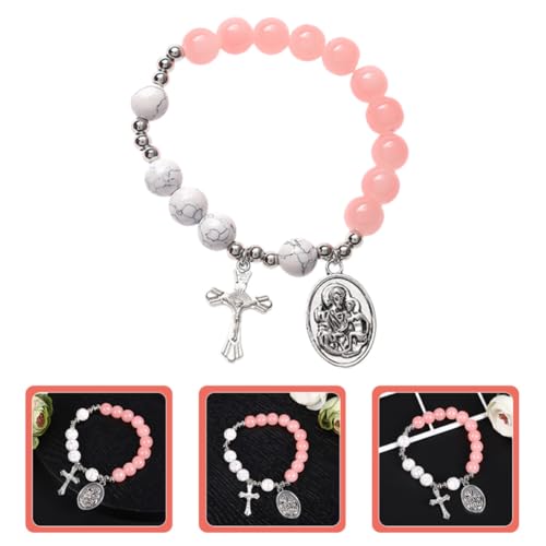Alasum Elastic Glass Cross Bracelet for Women with Alloy Beads, Not Easy to Break Rosary Beaded Bracelet Jewelry, Smooth Surface and Excellent Luster, for Special Occasion or Valentines