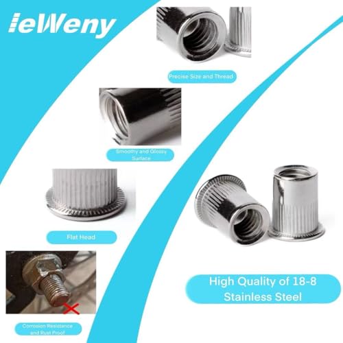 ieWeny 236-piece metric rivet nut assortment kit with silver stainless steel threaded inserts, M3-M10 sizes
