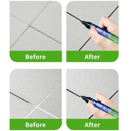 5‑Pack Grout Pen, White Tile Grout Paint Marker with Replaceable Nib, Restore Discoloured Grout Lines for Bathroom Kitchen Floor Wall(Black) Black-5 PCS