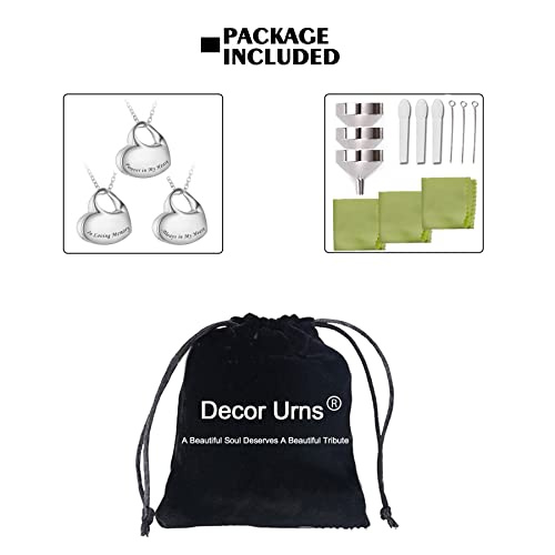 Decor Urns 3 Pack Cremation Jewelry for Ashes Heart Urn Necklaces for Ashes, Urn Locket for Ashes Memorial Urn Jewelry Waterproof Keepsake Pendant with Funnel Kit & Bag