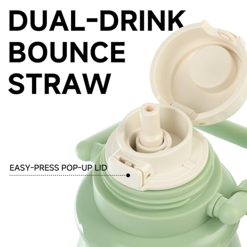HOLOHOLO Insulated Water Bottle with POP-UP Straw Leak-Proof, Tea Strainer, Multipurpose Lid Cup, Handle, Stainless Steel, 24-Hour Temperature Control, 30 oz (Green) Green