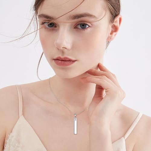 Bar Urn Necklaces for Ashes Sterling Silver Bar Cremation Jewelry for Ashes Memory Jewelry for Women Men April