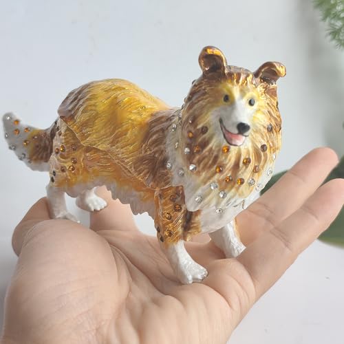 Enamel Dog Trinket Box Hand Painted Jewelry Organizer Decorative Treasure Box Puppy Ornamental For Home & Office Decor Gift For Family Friends Brwon Brown