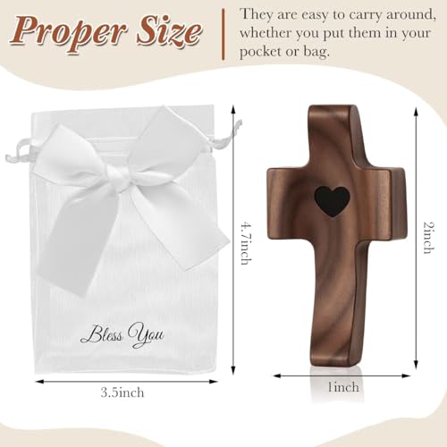 Cross My Heart Wooden Cross Fidget with Organza Bags, Small Pocket Crosses Christian Church Gifts, Inspirational Fingertip Stress Relief Toy Encouragement Gifts for Women Men Prayer (18 Sets) 18