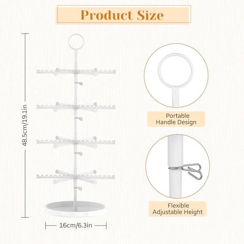 MODOWEY Rotating Earring Holder Organizer Tree Adjustable Display for Women Pearl White 4 Tier, 384 Holes