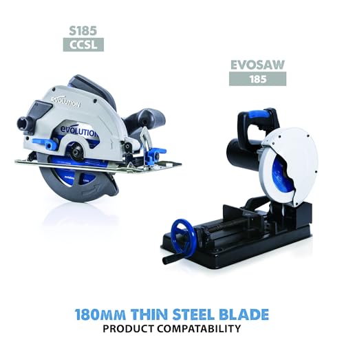 Evolution Power Tools T180TCT-68CS Circular Saw Blade - Carbide Tipped Metal Blade for Thin Steel, 180 mm Blue, Silver