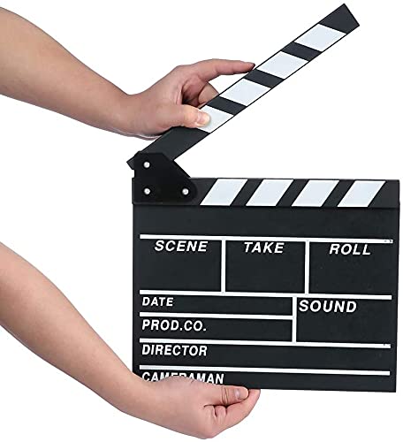 [Australia - AusPower] - Movie Film Clap Board, Hollywood Clapper Board Wooden Film Movie Clapboard Accessory with Black & White, 12"x11" Give Away White Erasable Pen 