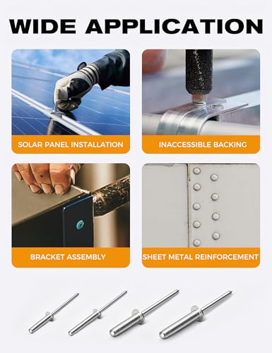 YaaYii tri-fold pop rivets, 3/16 x 3/4 inch silver aluminum blind rivets with steel mandrels and exploding bulbs