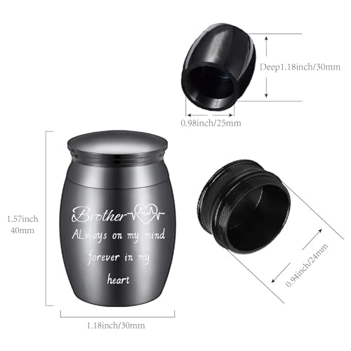CREATCABIN Mini Keepsake Urn Small Brother Urn Black Alloy Miniature Memorial Cremation Sharing Ashes Holder Container with Bag Spoon Cloth for Funeral Burial Human Commemorative 1.6 x 1.2 Inch