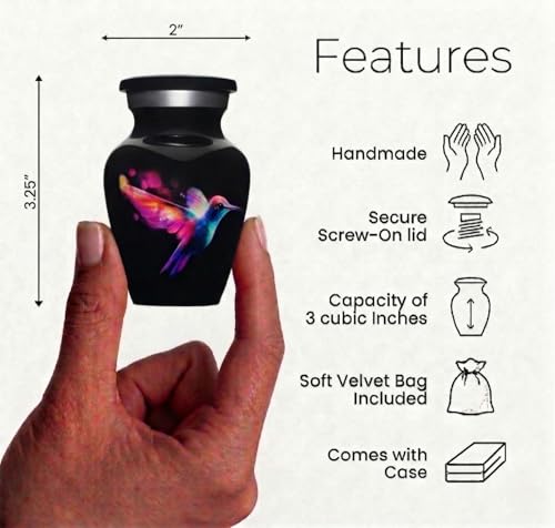 Black Hummingbird Cremation Urns for Men and Women Human Ashes - Keepsake Urn