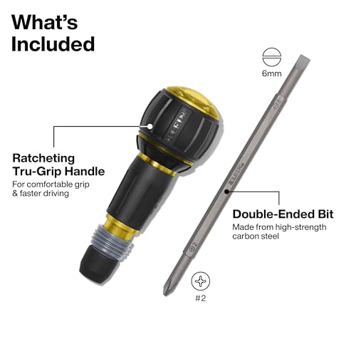 Klein Tools 32960ARCHT ratcheting Tru-Grip screwdriver with ball-style handle and double-ended Phillips slotted bit