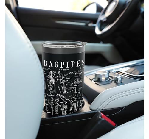 Bagpipes Bagpiper Bagpipe Player Vintage Patent Musician Stainless Steel Insulated Tumbler Black 20 Ounces