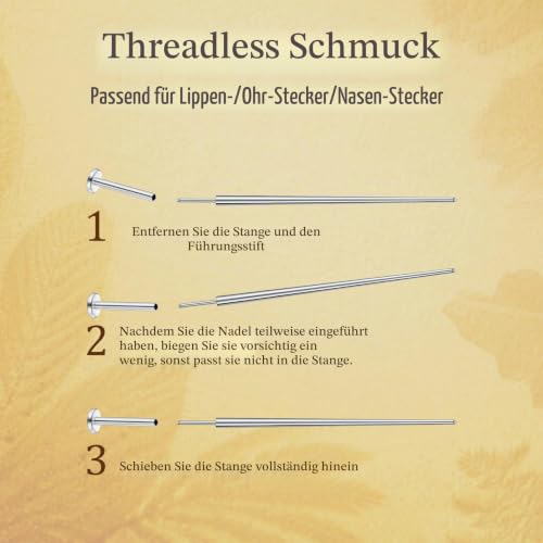 MODRSA Helix Nose Piercing, Tragus Piercing: Pierc Ball, Grabber and Pierc Threader Tool for Changing Ears, Nostril Lip Jewellery, 16, 18, 20G Straight