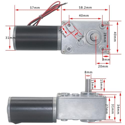 Reversible Worm Gear Motor, 12V 200RPM 5840‑31ZY Geared Motor Self-locking Permanent Magnet DC Turbo worming Geared Motor Reduction Motor for DIY Robot, RC Electric Toys