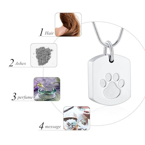 Personalized Ash Necklace for Pet - Custom Photo Text Flag Ashes Necklace Double-Sided Dogs Cats Urn Pendant for Ashes Cremation Memorial Keepsake Gift Silver