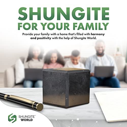 Shungite World Authentic Shungite Cube Polished 40 mm / 1.57" Chakra Energy Natural Healing Crystal Real Black Cube Home Office Protection Desk Decor Meditation Reiki Grounding Stone 40 mm / 1.57"