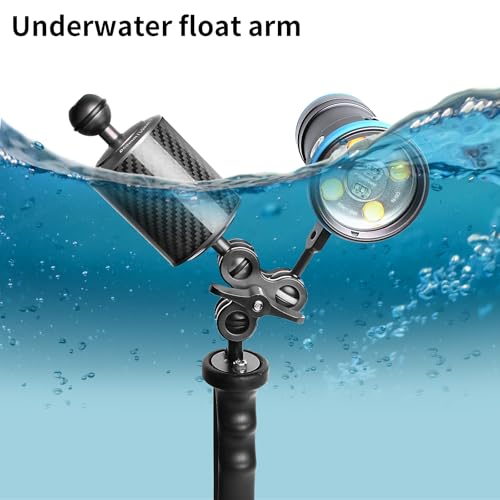 Black 5" Carbon Fiber Underwater Float Arm (2-Pack) - Ultralight Dual 1" Ball Buoyancy System for Diving Tray Video Lights & Strobes D60mm, 127mm Black