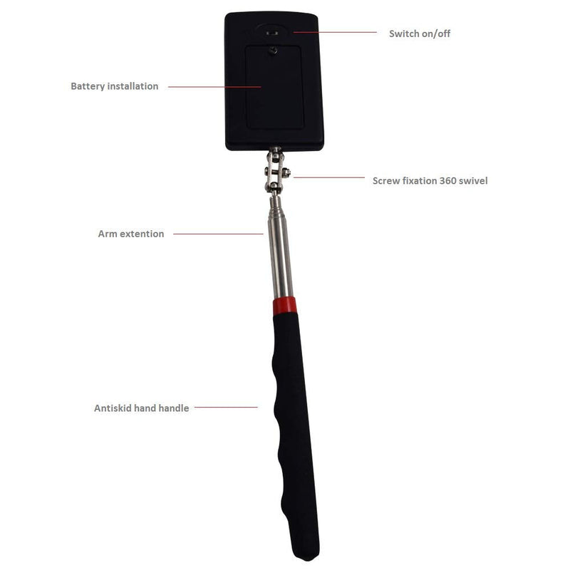 [Australia - AusPower] - Telescoping LED Lighted Flexible Inspection Mirror Lighted 360 Swivel for Extra Viewing Dead Angle, Line of Sight Obstacle Area Mechanic Automotive Gifts 